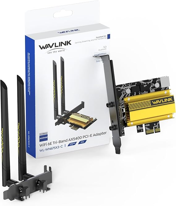 WAVLINK WiFi 6E PCIe AX5400M WiFi Card, 2024 Network Card Tri-Band AX210 Wireless Adapter with Bluetooth 5.3, MU-MIMO, WPA3, OFDMA, Low-Profile Bracket, Heat Sink