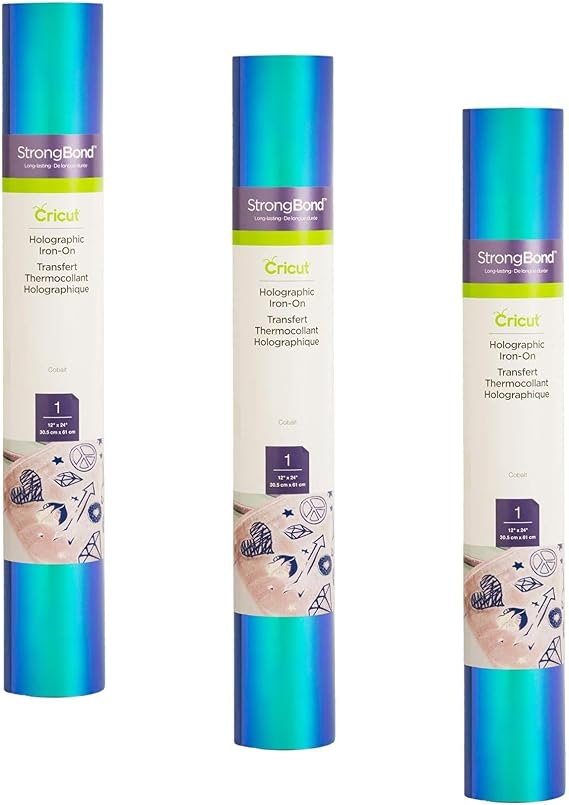 Cricut Holographic Iron On, Cobalt - 3-Pack of 2ft Rolls (12"x24") - HTV Heat Transfer Vinyl for Shirts, Apparel, Hats & More - Compatible with Cricut EasyPress & Machines