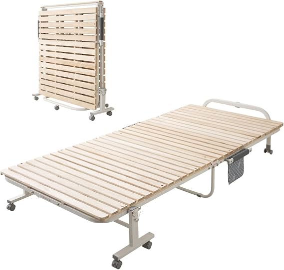EMOOR Soot Bed Frame, Single, Folding, Foldable, Durable, Paulownia Japanese Futon, Futon, Tatami Mat, Natural, No Box Spring Required