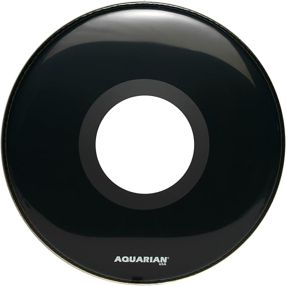 Aquarian Drumheads PTCC24BK Center Ported Bass 24-inch Bass Drum Head, gloss black