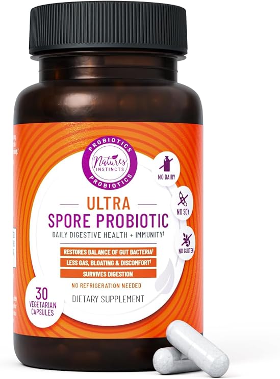 Ultra Spore Probiotic with Live Strains | Daily Soil Based Probiotic for Digestive Support & Gut Health | Soy-Free, Dairy-Free, Gluten-Free, Non-Refrigerated Probiotics, 30 Capsules