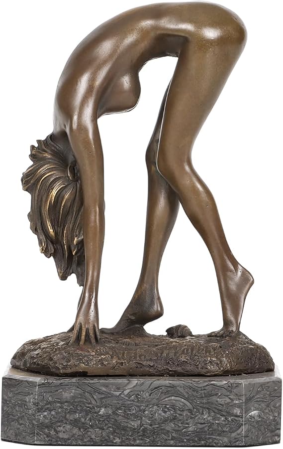 Bronze Nude Bent Over Woman Statue Modern Sexy Naked Female Sculpture Collection 7.2" H