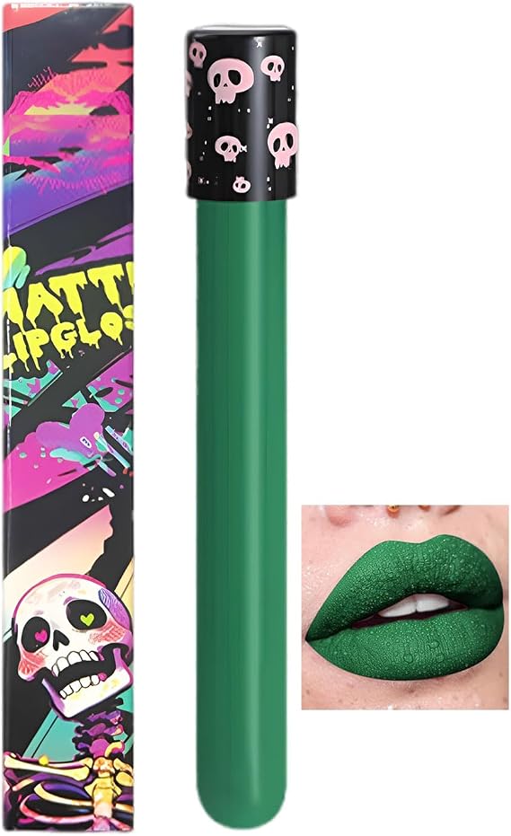 Matte Green Lipstick, Lightweight Soft Smooth Non Stick Cup Velvet Lipgloss, Cool Colour Lip Makeup Lip Stick for Make Up, Gothic Style Face Painting Color, Creamy Hydrating