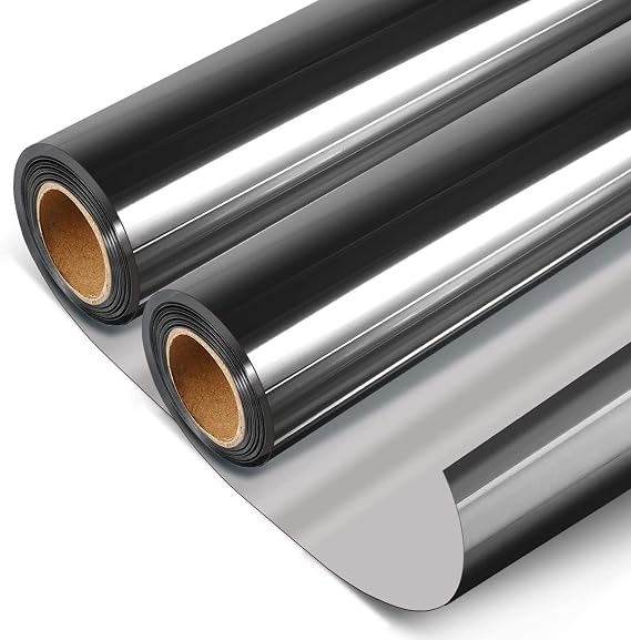 2 Rolls HIDBEA One Way Privacy Window Film, Daytime Mirror Reflective Heat Control UV Sun Blocking Non-Adhesive Static Cling Window Tint (Black Silver, 17.5 Inch x 6.5 feet + 23.6 Inch x 6.5 Feet)