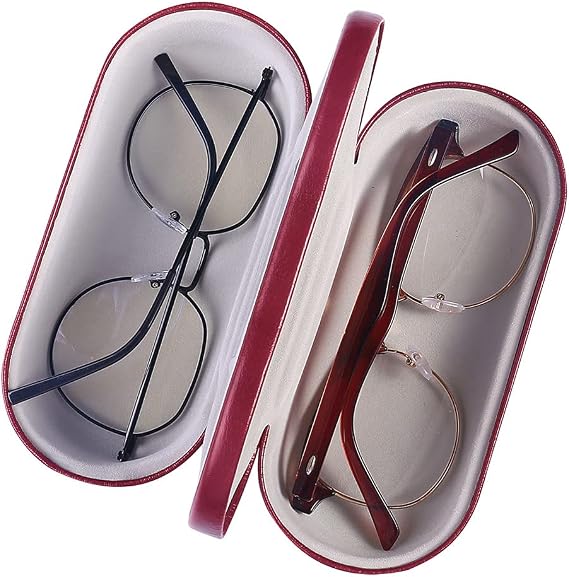 Kanasi Double Glasses Case Hard Shell, 2 in 1 Dual for Two Frames, Red, Size: 6.2 x 2.8 x2.6 inches