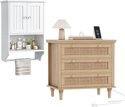 Irontar 27.6 Wide Rattan Nightstand & Small Medicine Cabinet