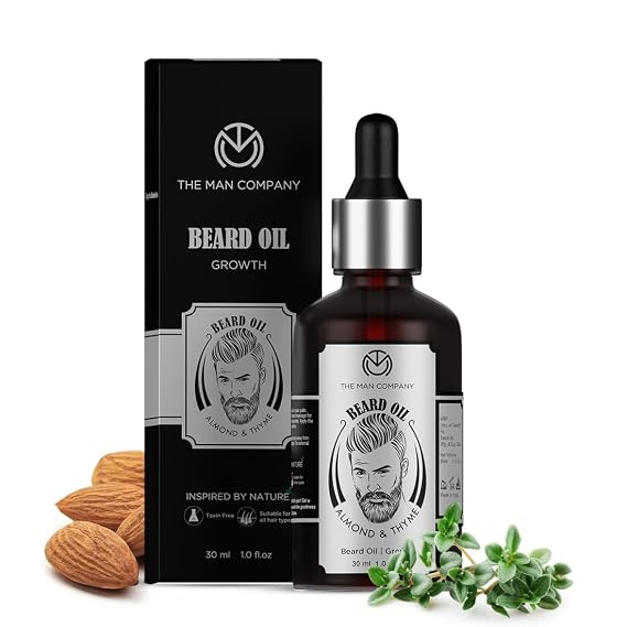 The Man Company 100% Natural Beard Oil for Men with Almond Oil, Thyme, Argan, and Jojoba Oil for Faster Beard Growth - 1.1 Oz | Beard Conditioner Oil, Softens & Strengthens Beards and Mustaches