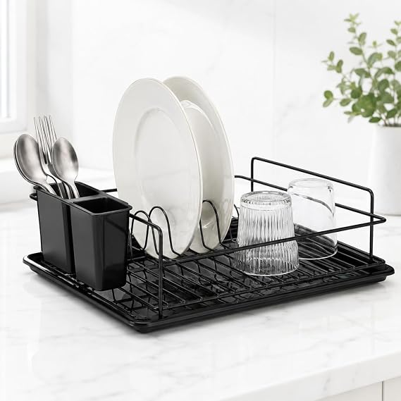 Alper Bathroom Lifetime Stainless Black Dishwasher Dish Strainer Single Layer Plate Holder Thermo Plastic Coating