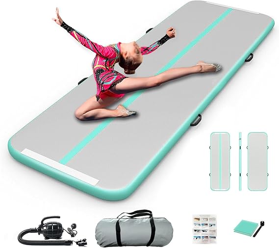 Inflatable Air Gymnastics Mat 10ft Training Mat 4 inches Thick Tumbling Track with Electric Pump for Gym/Home/Outdoor/Cheerleading/Yoga/Water