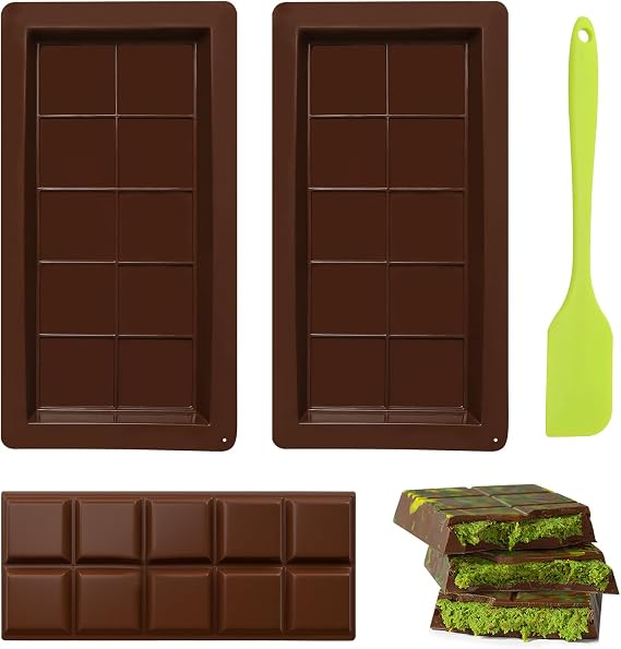 2 Pcs Silicone Moulds for Chocolate Bars, Chocolates Mould Deep with Scraper, Big Thick Chocolates Bar Moulds for Chocolate Candy Cake