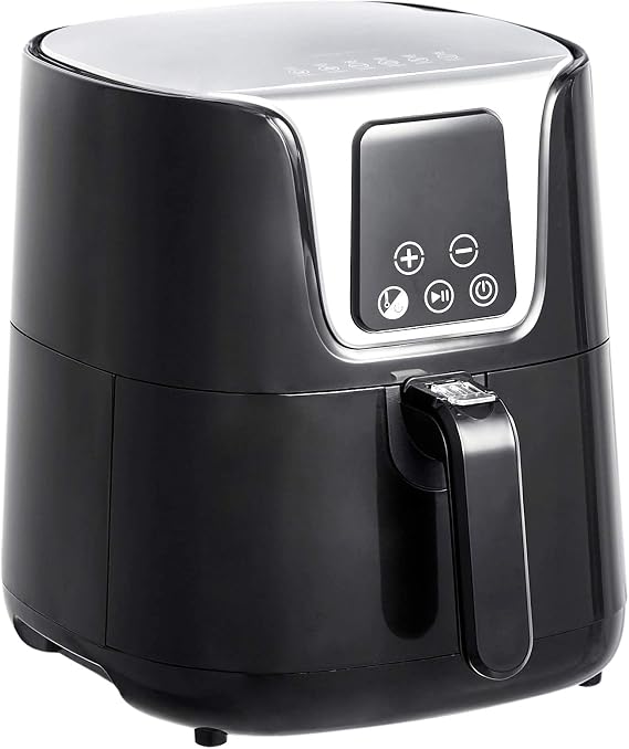 Amazon Basics 4 Litre Hot Air Fryer Digital LED Display Timer 1300 W Air Fryer for Frying Baking Grilling Roasting Black/Chrome