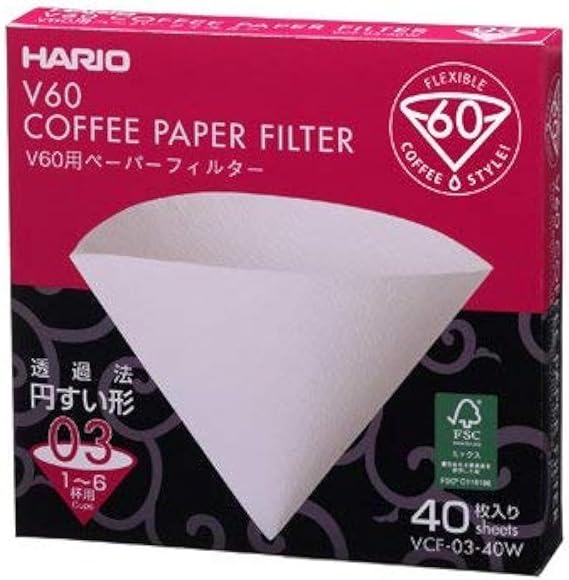 Hario V60 Size 03 Coffee Paper Filters 40-Count Boxed (Total of 40 Sheets) (White)