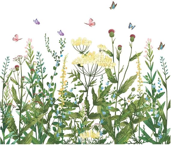 31x 26 inches Green Plants Flowers Vines Garden Wall Decals Corner Stickers Colorful Wildflowers Removable DIY Peel and Stick Art Murals for Kids Room Nursery Classroom Bedroom