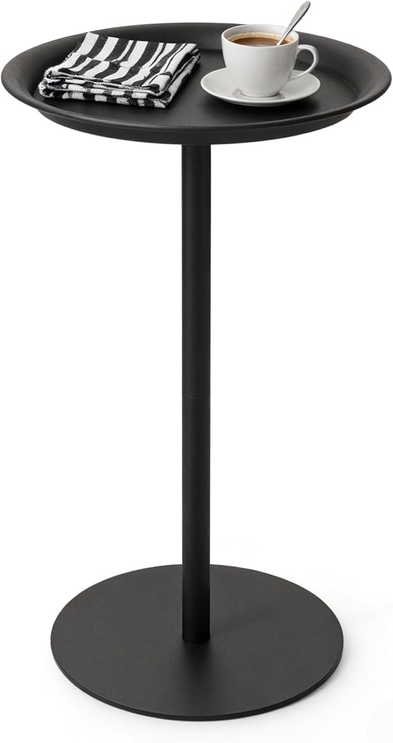 Small Round Side Table,Pedestal Drink Table, Side Tables for Small Spaces,End Table for Living Room,Bedroom,Bathroom,Balcony,Black