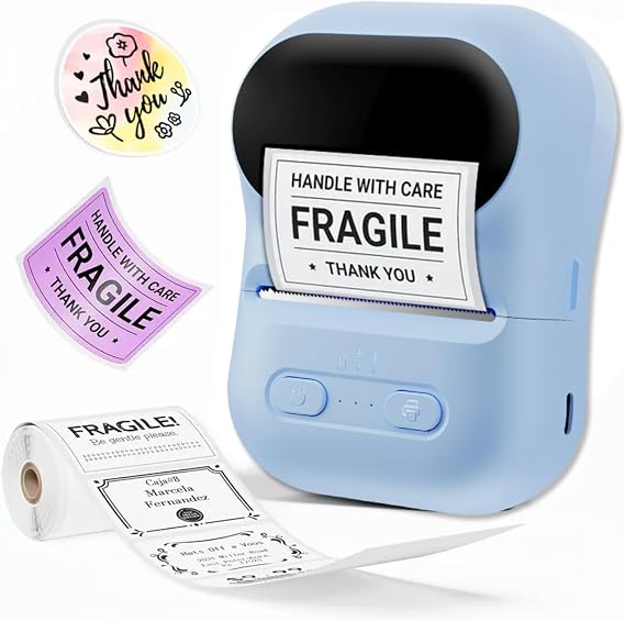 Memoking Label Maker Machine with Tape,Label Printer,Wide Waterproof Label,Portable Thermal Printer for Small Business,Inkless Labeler for Home, Kitchen, School, Office Organization (Blue)