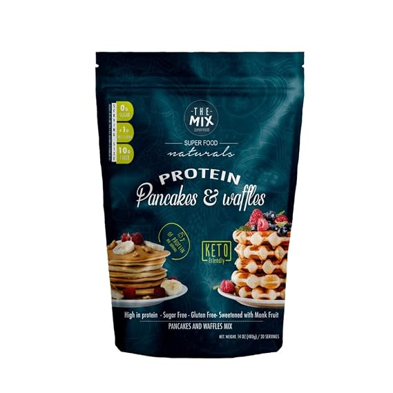 Pancakes or Waffles MIX - Zero Carbohydrates per serving - No erythritol - No nuts - Gluten free - Easy to make - 15g protein each - 10 g fiber - 0 sugar - whit monk fruit -20 serving - 400 g - THE MIX SUPERFOODS