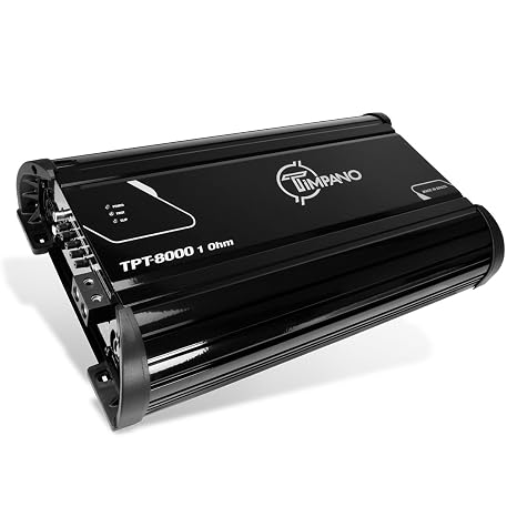 Timpano TPT-8000 1 Ohm Full Range Amplifier - 8000 Watts RMS Class D 1 Channel Amp Built-in Crossovers for Installation of PRO Audio Midbass, Midrange Loudspeakers on Car Audio Systems