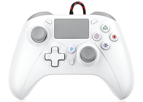 Dinosoo Wired Controller with 10ft Cable, Multi-Touch Pad & Back Buttons for PS5/PS4/PC Turbo, Macro, 3.5mm Jack (White)
