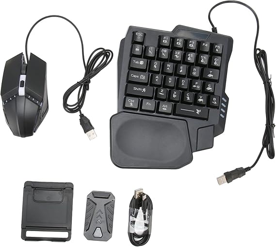 4 in 1 Mobile Game Combo Pack, Bluetooth 5.2 Low Latency 120FPS Mapping One Hand Keyboard Mouse Phone Stand Combo, Plug and Play for
