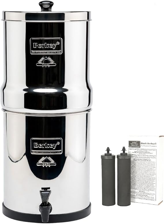 Big Berkey Gravity-Fed Stainless Steel Countertop Water Filter System 2.25 Gallon with 2 Authentic Black Berkey Elements BB9-2 Filters