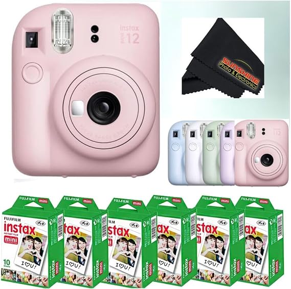 Fujifilm Instax Mini 12 Instant Camera Camera + 6 x Twin Pack, Blossom Pink