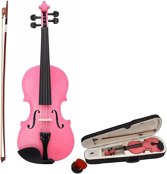 1/4 Beginner Violin for Adults,Complete Full Size Violin Kit with Portable Case,Bow, Rosin All Accessories Included (1/4Pink)