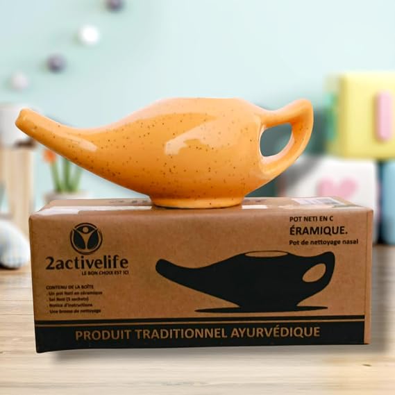 Yoga Neti Pot for Sinus & Congestion Cleaning| Microwave and Dishwasher Friendly | Leak Proof Durable Ceramic Neti Pot| Nasal Wash Handcrafted Durable Ceramic - Orange
