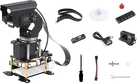 Waveshare 360 Omnidirectional High-Torque 2-Axis Expandable Pan-Tilt Camera Module, Compatible with Raspberry Pi 4B / 5, Driven By Serial Bus Servos, Based On General Driver Board for Robots