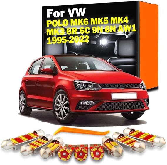LED Interior Light Kit, for VW Polo MK6 MK5 MK4 MK3 6R 6C 9N 6N AW1 1995-2021 2022 2023 Car Map Dome Sun Visor Bulbs
