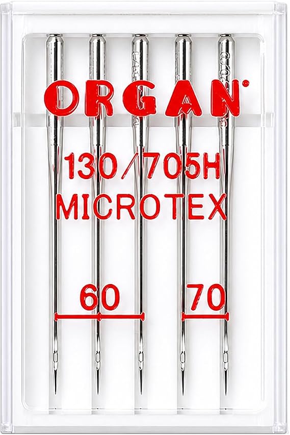 Organ Microtex Needles 5-Pack, 60/8 & 70/10, Ultra Sharp for Silk | Ultra-Fine Sizes 60/8 (3pcs) & 70/10 (2pcs), for Microfiber, Silk, Precision Piecing & Topstitching, Ultra Sharp Point