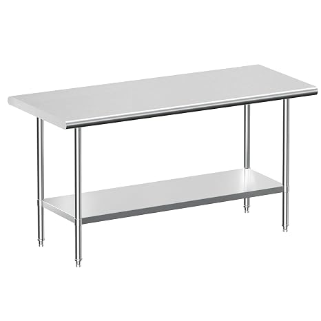 Stainless Steel Work Table, NSF Commercial Worktable with Undershelf and Legs for Restaurant, Home and Hotel - 24" D x 36" W x 34" H