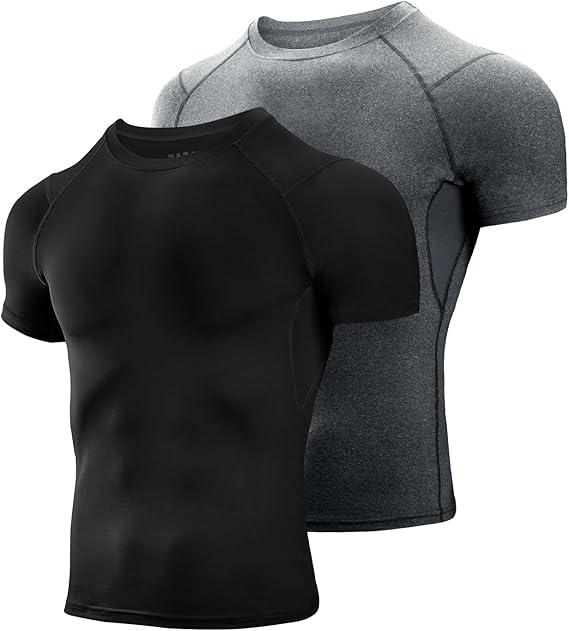 Niksa Men's Compression Shirts 2 Pack, Short Sleeve Athletic Compression Tops Cool Dry Workout T Shirt