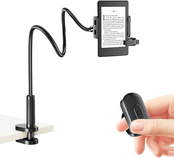 Locthal Kindleホルダー ページめくりリング付き タブレットホルダー ベッドで読書用アクセサリー Slientリモートクリッカー付き 電子書籍リーダースタンド Fire iPad iPhone対応