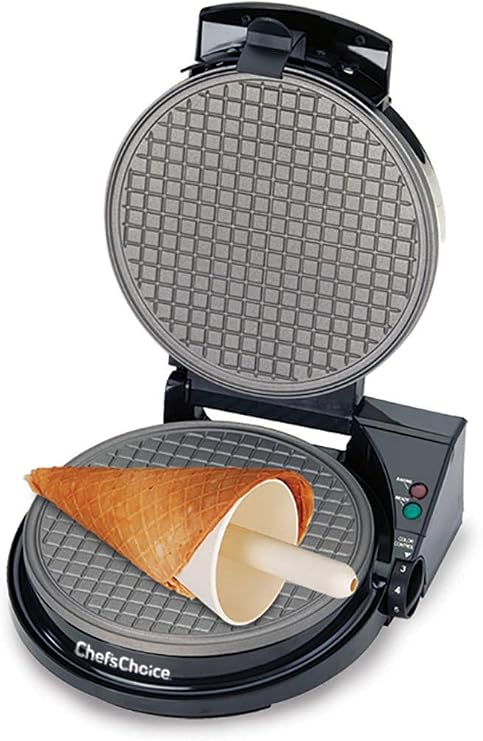 Chef'sChoice Ice Cream Cone Maker WaffleCone Express With Nonstick Heating Plates Instant Heat Recovery Creates Delicious Homemade Sugar and Waffle Cones Easy to Clean, 1050-Watts, Silver