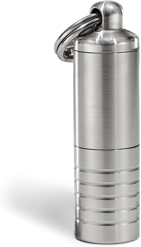 Cielo Pill Holders - Slim Dual Chamber Keychain Pill Holder, Made in USA, Stainless Steel Pill Keychain Container, Waterproof Pill Case, Compact & Customizable