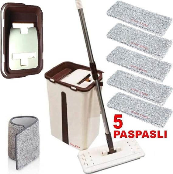 Microfiber Tablet Mop 5 Paspaslı Temizlik Seti 6+6=12 Litre Kova+Metal Sap 5adet Paspas Fiyata Dahil