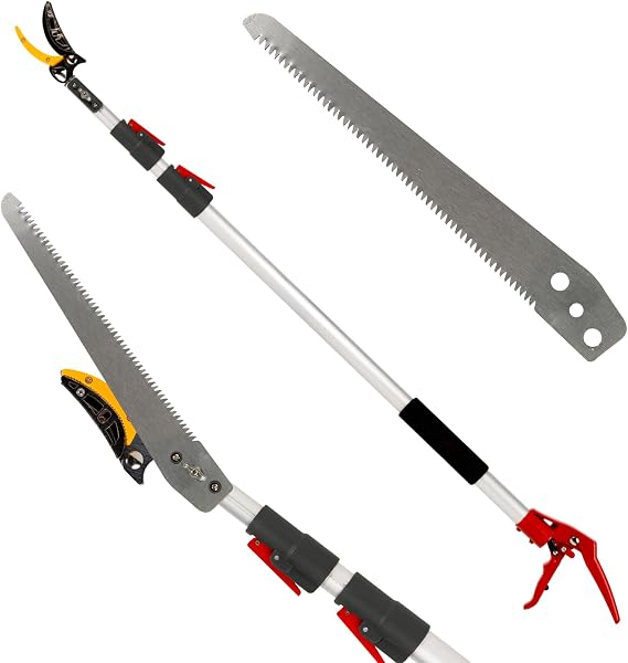 GATTLELIC 4.6-10 Ft Extendable Tree Pruner with Long Reach Pole Saw, Tree Trimmers Long Handle Pruner Cutting up to 1" Diameter, Telescoping Fruit Picker Pole for Tree Branch