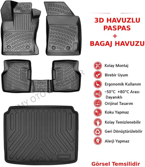 Rizline Audi A4 B9 Stw 2016 Sonrası İle Uyumlu 3D Araca Özel Paspas ve Bagaj Havuzu Bmy
