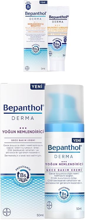 Bepanthol Derma Night Care Cream + 3 Pieces Derma SPF 25 Face Care Cream 5ml Gift