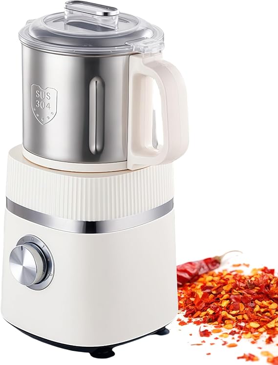 500W Electric Grain Mill Grinder, 600ml Stainless Steel Wet & Dry Processor for Coffee/Spices/Nuts with Dual Blades (Commercial Grade)