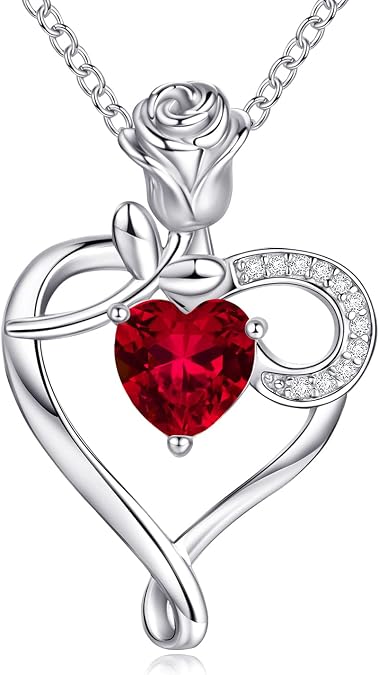 925 Sterling Silver Heart Necklace Birthstone Necklaces for Women