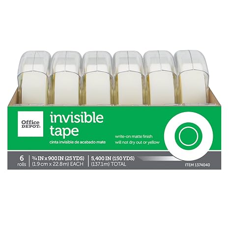 Office Depot Brand Invisible Office Tape, 3/4" x 900", Clear, Pack Of 6