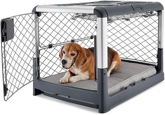 Diggs Revol Dog Crate (Collapsible, Portable Travel Dog Crate, Dog Kennel) for Medium Dogs and Puppies (Grey)