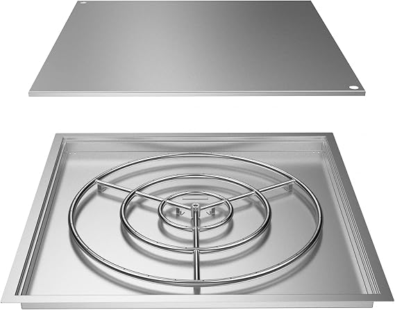 Skyflame 36" x 36" Square Stainless Steel DIY Drop-in Firepit System Assembly Set, Including Fire Pit Burner Pan, Fire Burner Ring and Protective Lid