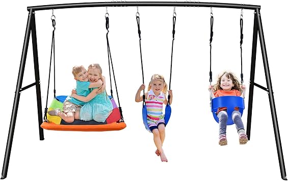 Hapfan 440lbs Kids Swing Sets for Backyard with Toddler Swing, Triple Outdoor Metal Swingset, Easy to Assemble Patented