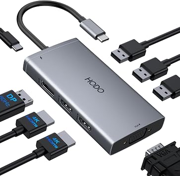 USB C Docking Station Dual Monitor Adapter for Dell HP, Laptop Docking Station 3 Monitors Quad Display USB C Hub Dongle to 4K HDMIDPVGA,3 USB2.0,100W PD,8 in 1 Thunderbolt Dock for Lenovo,Surface