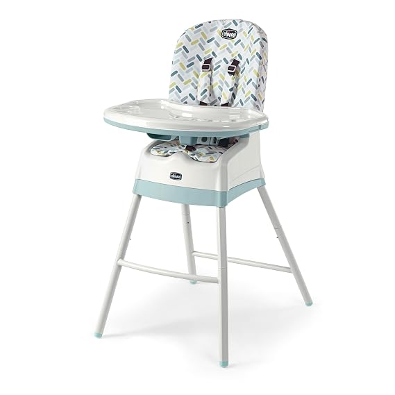 Chicco Stack 1-2-3 Multi-Use Convertible High Chair for Babies and Toddlers, 5-Point Harness and 3-Position Recline, Easy-Clean Baby High Chair Booster Stool Combo | Cadiz/Blue