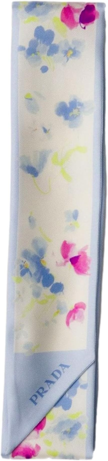 Prada Light Blue Floral Print Silk Bandeau Scarf Logo Box New