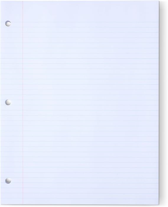 Amazon Basics College Ruled Loose Leaf Paper, 11" x 8.5", 150 Sheets, White, No Binding, 1-Pack