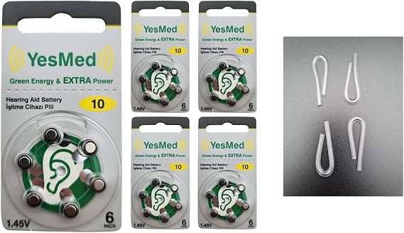 YesMed Extra Power 10 Numara İşitme Cihazı Pili (5 Paket x 6 Adet = 30 Adet Pil) + HEDİYE İşitme Cihazı Hortumu (4 Adet, Orta-Standart olan Kıvrılmış Hortum), YesMed